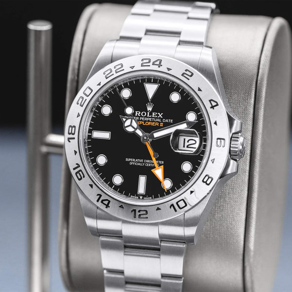 Close-up opposing view of Rolex Explorer II 226570 Black Dial 2023 