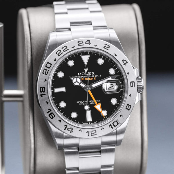 Slight angled view of Rolex Explorer II 226570 Black Dial 2023