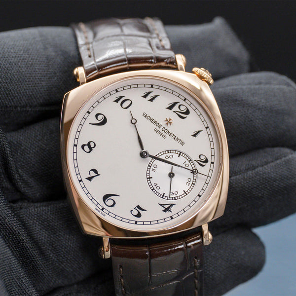 Front view of Vacheron Constantin Historiques American 1921 Silver Dial in gloved hand