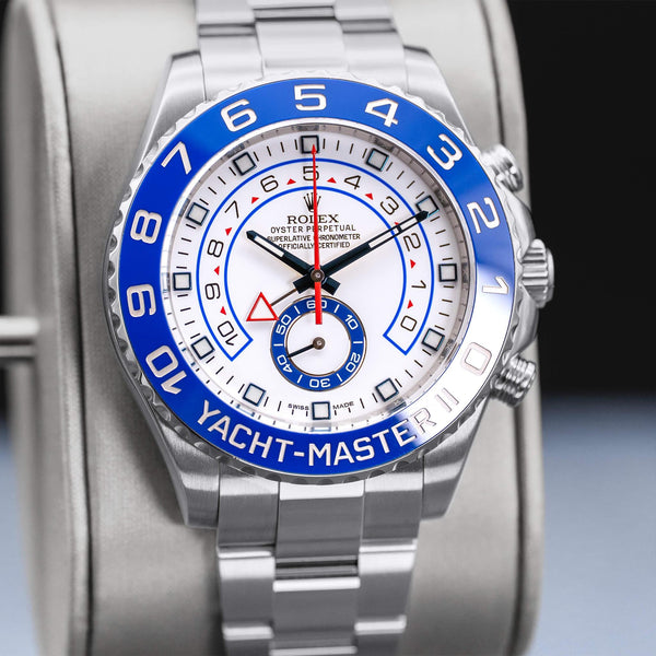 Slight angled view of Rolex Yacht-Master II 116680 White Dial 