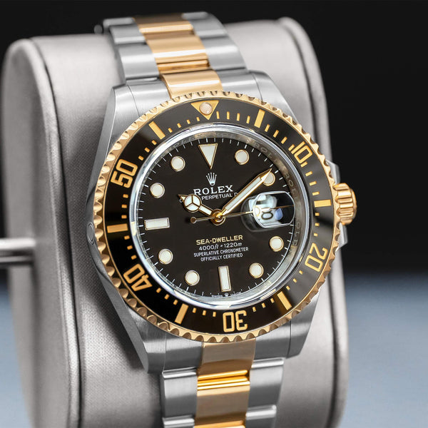 Close-up angled view of Rolex Sea-Dweller Two Tone 126603