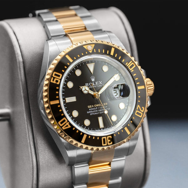 Angled view with reflection of Rolex Sea-Dweller Two Tone 126603