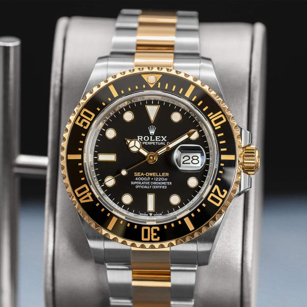 Slight angled view showing crown on Rolex Sea-Dweller Two Tone 126603