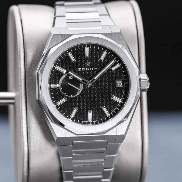 Slight angled view of Zenith Defy Skyline Black Dial