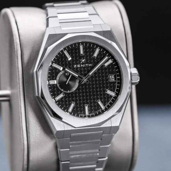 Close-up angled view of Zenith Defy Skyline Black Dial