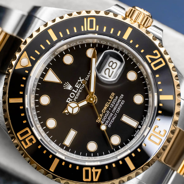 Angled macro view of Rolex Sea-Dweller Two Tone 126603