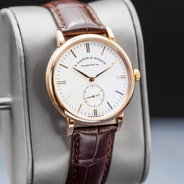 Angled view with reflection of A. Lange & Sohne Saxonia 219.032 Rose Gold