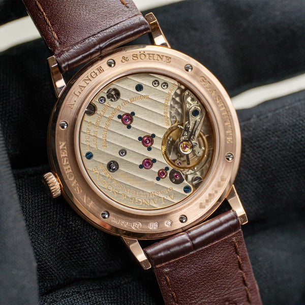 Caseback of A. Lange & Sohne Saxonia 219.032 Rose Gold showing movement
