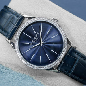 Patek Philippe Calatrava 4897G Blue Dial Diamond Bezel Box & Archives