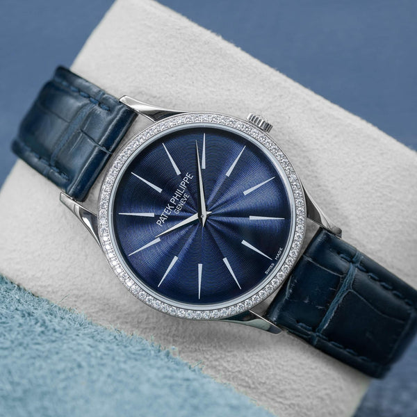 Patek Philippe Calatrava 4897G Blue Dial Diamond Bezel Box & Archives