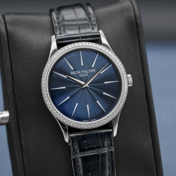 Patek Philippe Calatrava 4897G Blue Dial Diamond Bezel Box & Archives