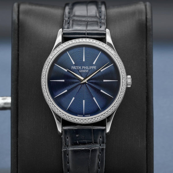 Patek Philippe Calatrava 4897G Blue Dial Diamond Bezel Box & Archives