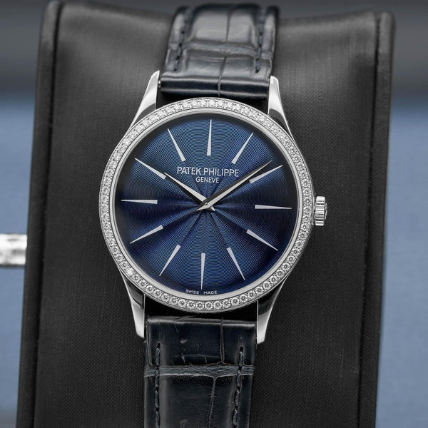 Patek Philippe Calatrava 4897G Blue Dial Diamond Bezel Box & Archives