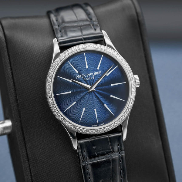 Patek Philippe Calatrava 4897G Blue Dial Diamond Bezel Box & Archives