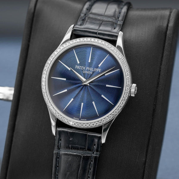 Patek Philippe Calatrava 4897G Blue Dial Diamond Bezel Box & Archives