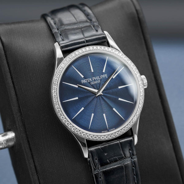Patek Philippe Calatrava 4897G Blue Dial Diamond Bezel Box & Archives