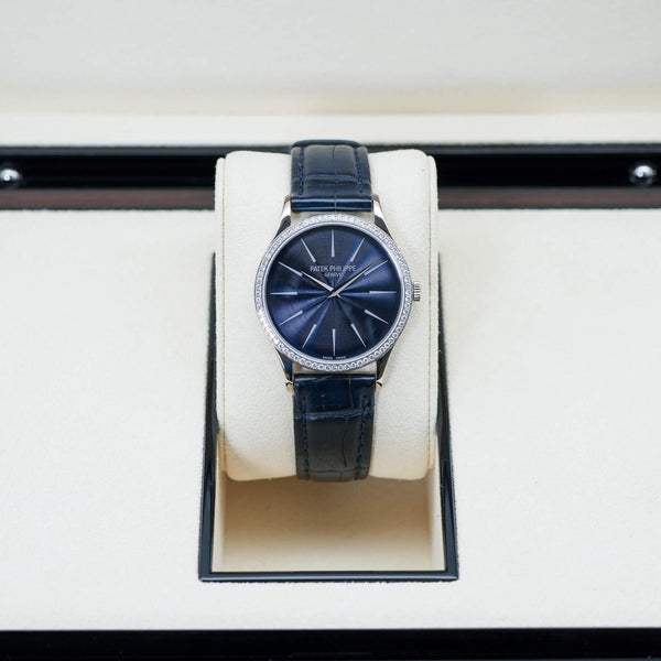 Patek Philippe Calatrava 4897G Blue Dial Diamond Bezel Box & Archives