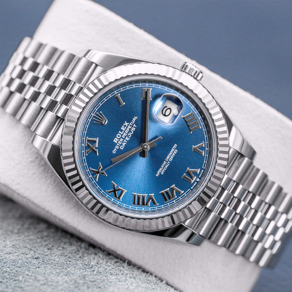 Front view of Rolex Datejust 126334 Blue Azurro Dial 41mm 2021