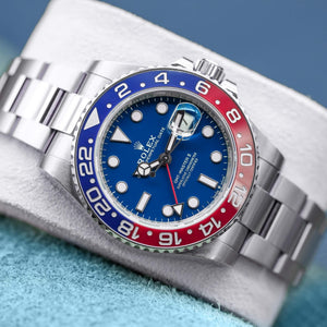 Front view of Rolex GMT-Master II “Pepsi” 126719BLRO White Gold