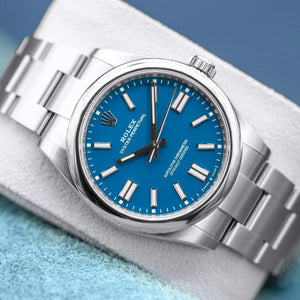 Front view of Rolex Oyster Perpetual 134300 Blue Dial