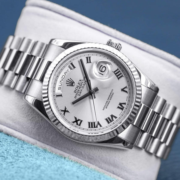 Front view of Rolex Day-Date 118239 Silver Dial