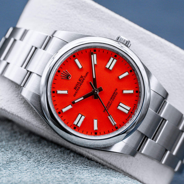 Rolex Oyster Perpetual 124300 Coral Red Dial Discontinued 41mm Box & Papers