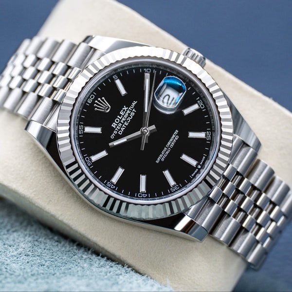 Front view of Rolex Datejust 126334 Black Dial 41mm 2026