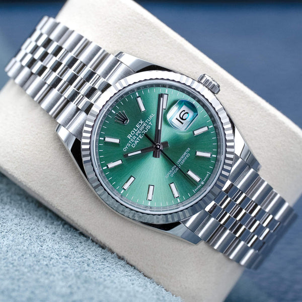 Rolex Datejust 126234 Green Dial 36mm Fluted Jubilee Box & Papers