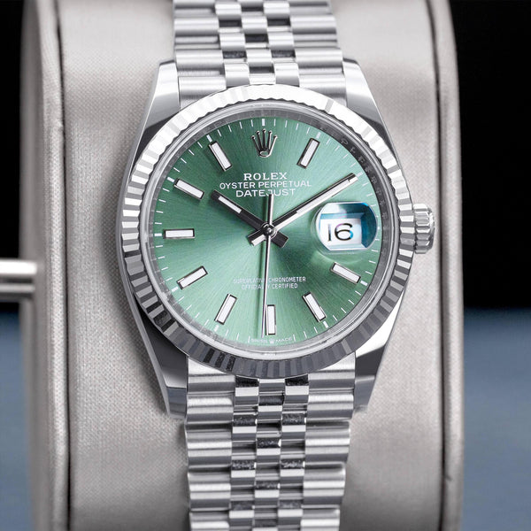 Rolex Datejust 126234 Green Dial 36mm Fluted Jubilee Box & Papers