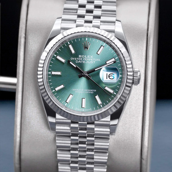 Rolex Datejust 126234 Green Dial 36mm Fluted Jubilee Box & Papers