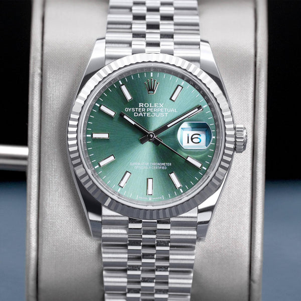 Rolex Datejust 126234 Green Dial 36mm Fluted Jubilee Box & Papers