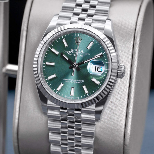 Rolex Datejust 126234 Green Dial 36mm Fluted Jubilee Box & Papers