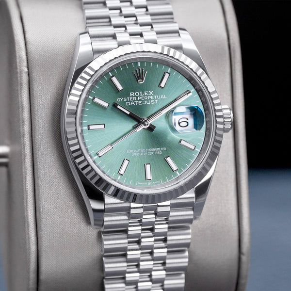 Rolex Datejust 126234 Green Dial 36mm Fluted Jubilee Box & Papers