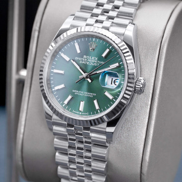 Rolex Datejust 126234 Green Dial 36mm Fluted Jubilee Box & Papers