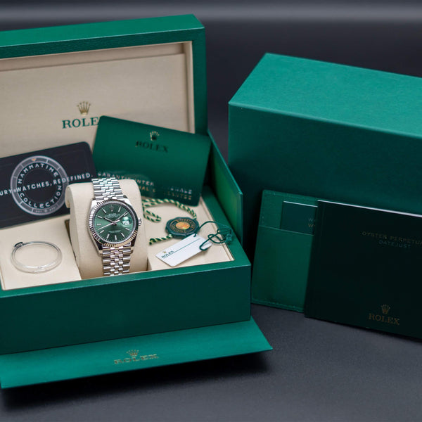 Rolex Datejust 126234 Green Dial 36mm Fluted Jubilee Box & Papers