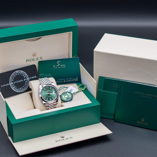 Rolex Datejust 126300 Green Dial Smooth 41mm Box & Papers