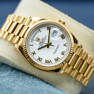 Rolex Day Date Yellow Gold 128238 White Roman Dial 36mm Watch & Box
