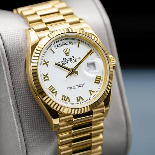 Rolex Day Date Yellow Gold 128238 White Roman Dial 36mm Watch & Box