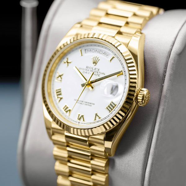 Rolex Day Date Yellow Gold 128238 White Roman Dial 36mm Watch & Box