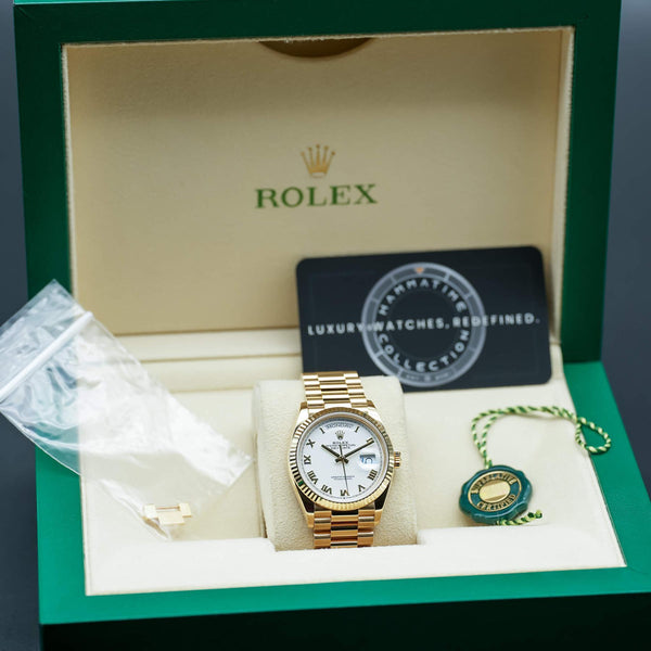 Rolex Day Date Yellow Gold 128238 White Roman Dial 36mm Watch & Box