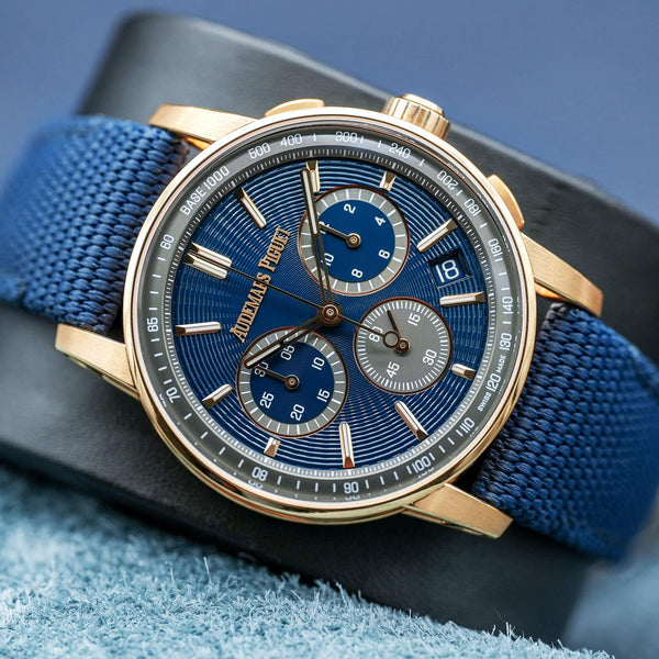 Front view of Audemars Piguet Code 11.59 Chronograph 26393OR Rose Gold 
