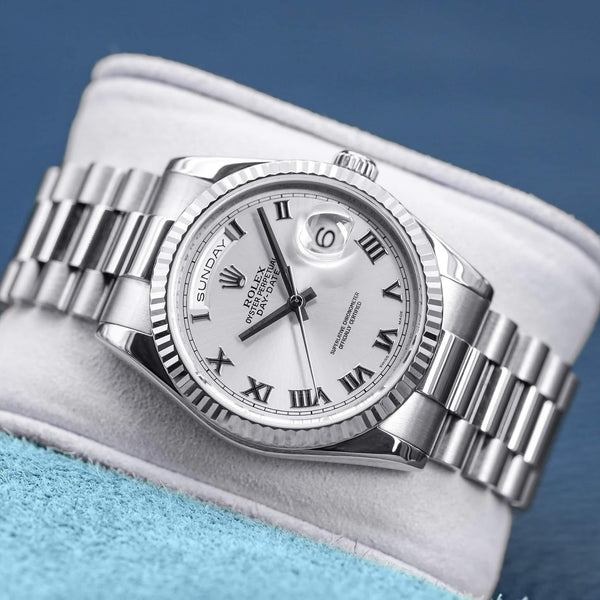 Front view of Rolex Day-Date 118239 Silver Dial