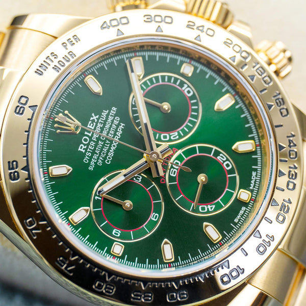 Rolex Daytona 116508 “John Mayer” Green Dial Yellow Gold 40mm Box & Papers