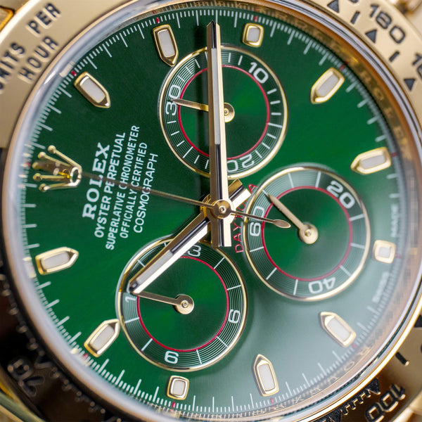 Rolex Daytona 116508 “John Mayer” Green Dial Yellow Gold 40mm Box & Papers