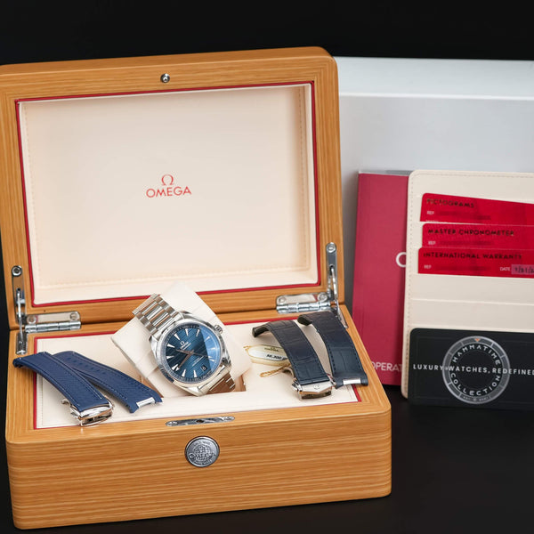 Omega Seamaster Aqua Terra Blue Teak Dial with box and papers